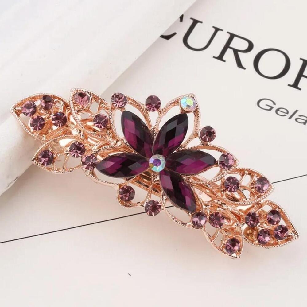 Rhinestone Flower Petal Hair Clip In Purple